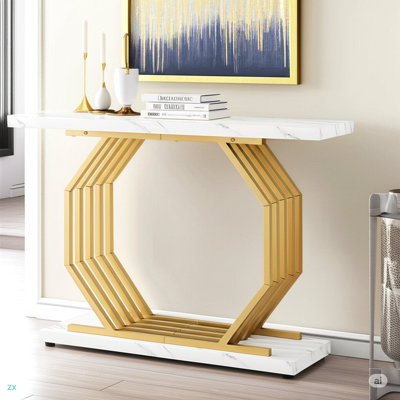 Ivy Bronx 40” Console Table, Faux Marble Entryway Narrow Sofa Ivy Bronx 40” Console Table, Faux Marble Entryway Narrow Sofa